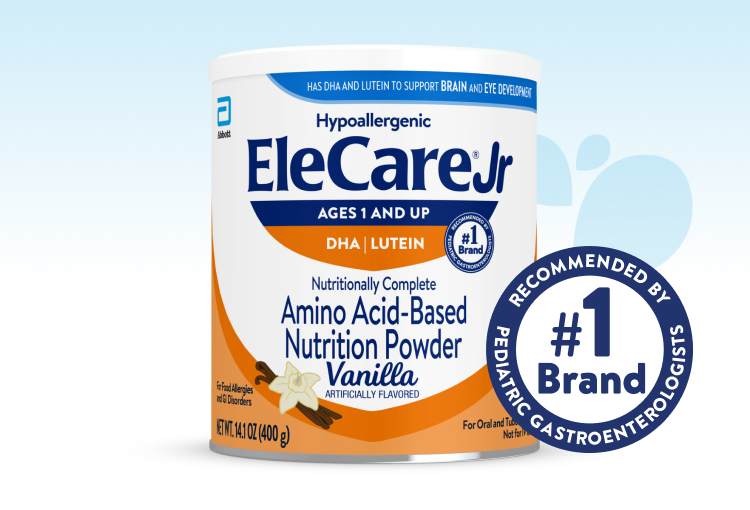 Can of EleCare Jr Amino Acid-Based Nutrition Powder.