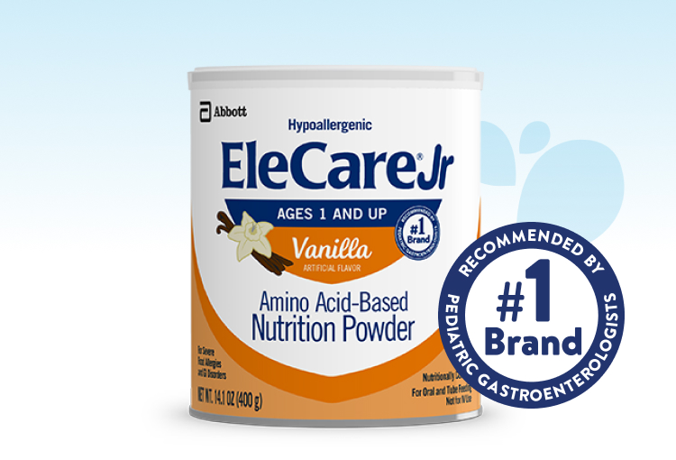 Can of Vanilla EleCare Jr Amino Acid-Based Nutrition Powder.