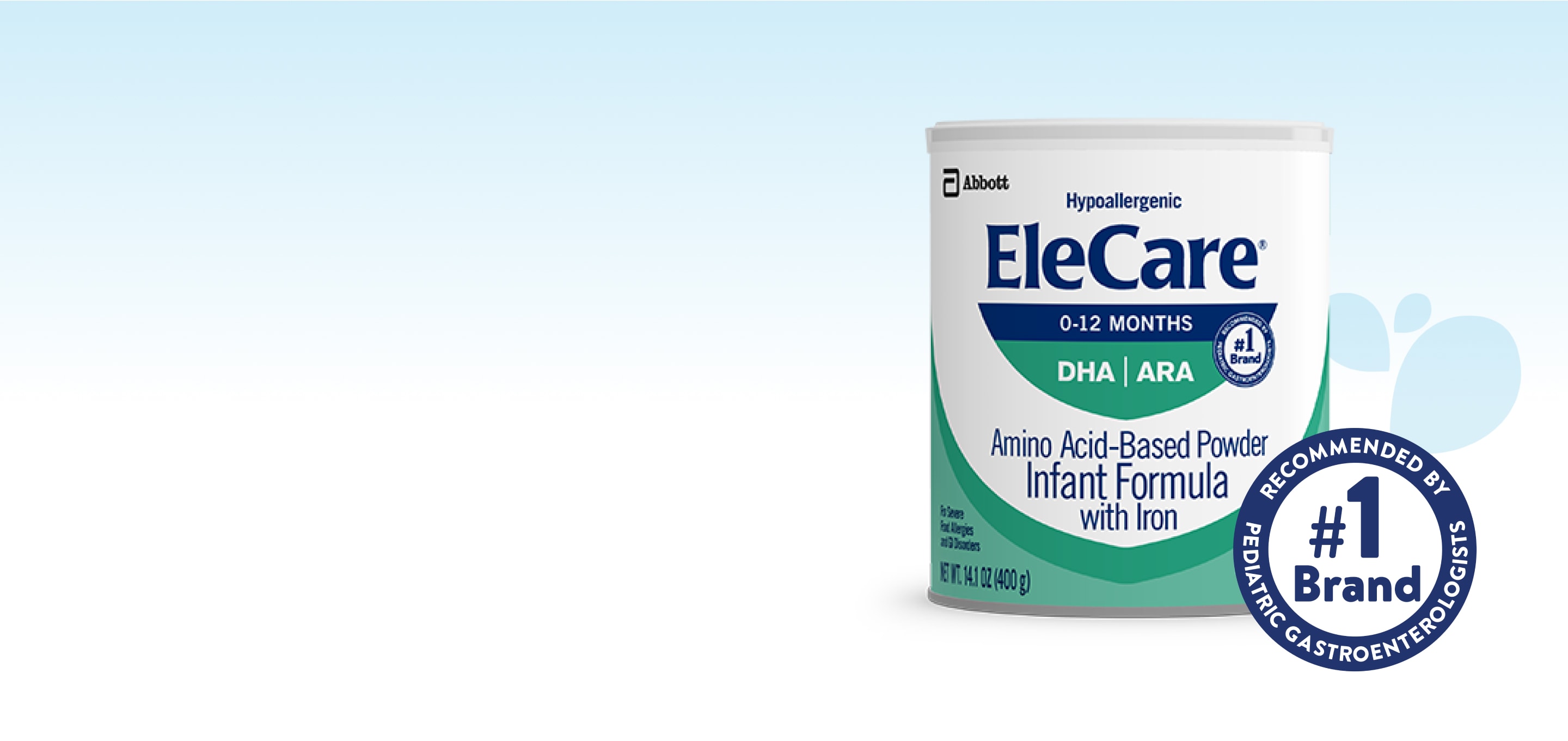Can of EleCare Amino Acid-Based Infant Formula with Iron.