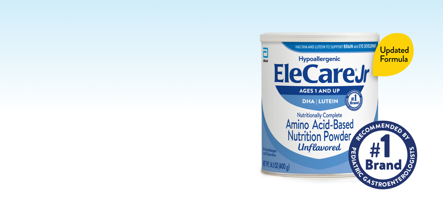 Can of EleCare Jr Amino Acid-Based Nutrition Powder.