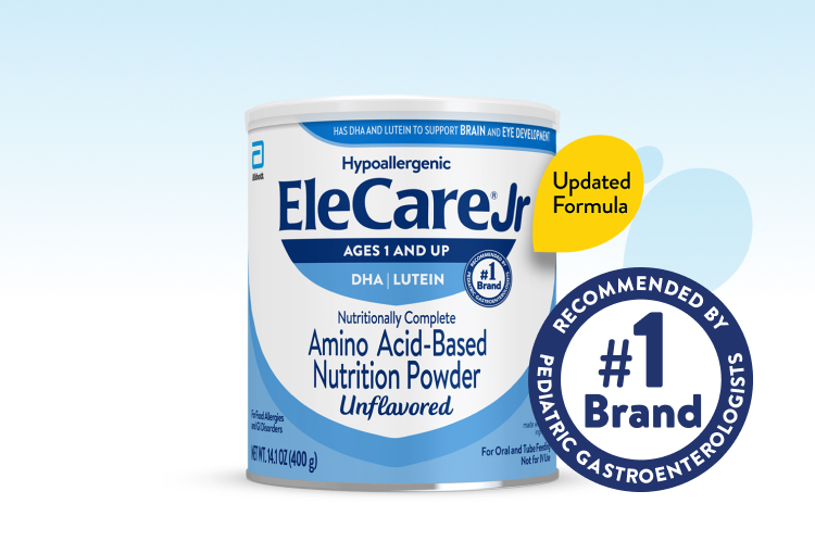 Can of EleCare Jr Amino Acid-Based Nutrition Powder.