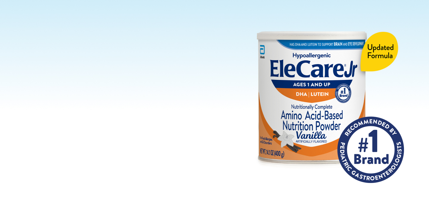Can of EleCare Jr Amino Acid-Based Nutrition Powder.