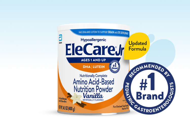 Can of EleCare Jr Amino Acid-Based Nutrition Powder.